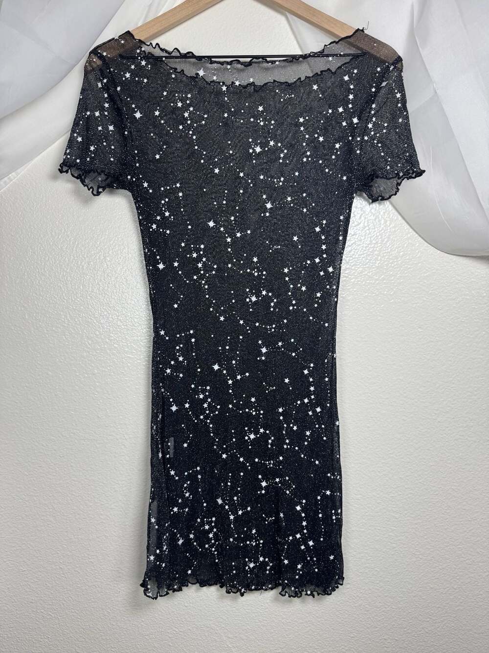 NWT Floerns Star Celestial Sheer Mesh Bodycon Mini Dress Overlay